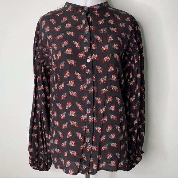 FRAME Women's Black Silk Long Sleeve Floral Button Down Blouse Size Small - Picture 1 of 8